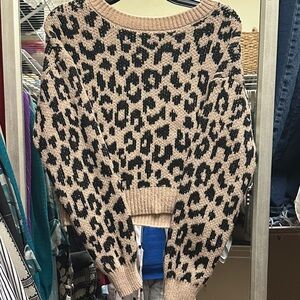 No Boundaries Black and Tan Leopard Print Sweater